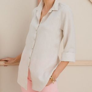 Chico’s No-Iron 100% Linen Button Front Closure Collar Shirt 3/4 Length Sleeves